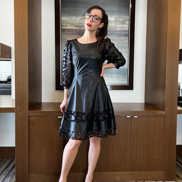 Black Faux Leather New Dress NWT - Picture 1 of 4